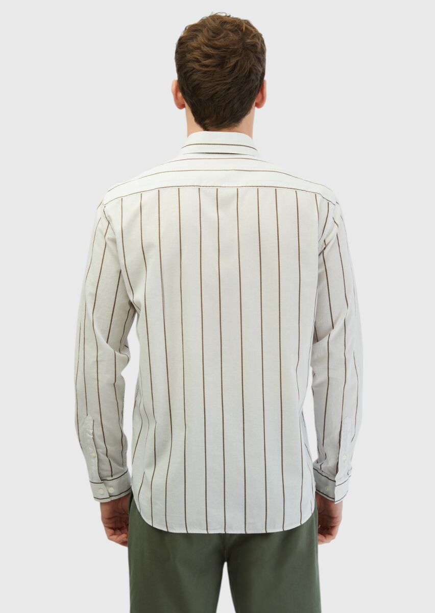 Açık Gri Baskılı Casual Fit Dokuma Casual %100 Pamuk Gömlek - 2