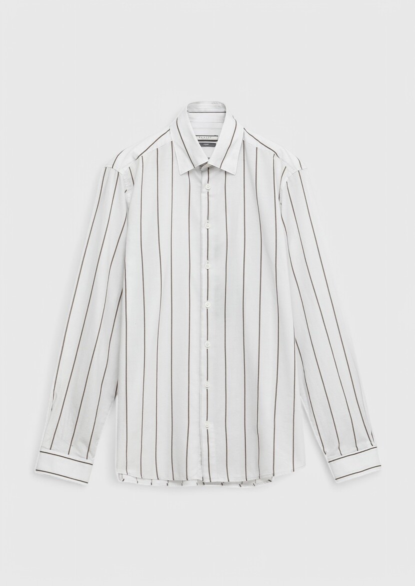 Açık Gri Baskılı Casual Fit Dokuma Casual %100 Pamuk Gömlek - 6