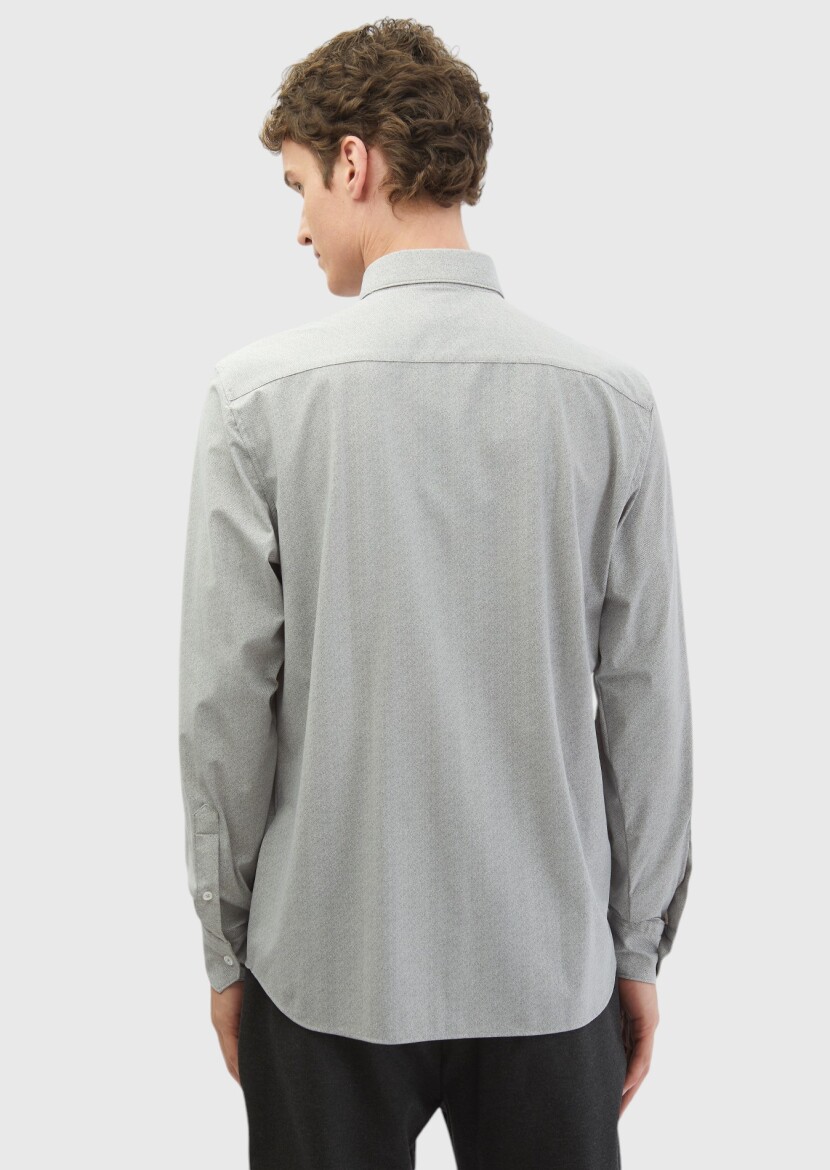 Açık Gri Baskılı Casual Fit Uzun Casual Gömlek - 6
