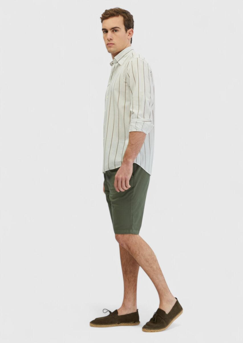 Açık Gri Baskılı Casual Fit Uzun Dokuma Casual %100 Pamuk Gömlek - 4