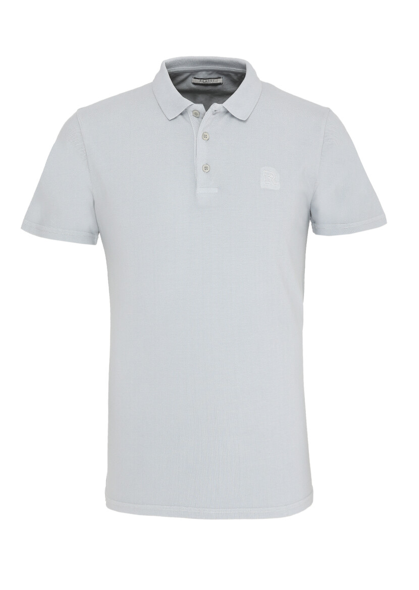 Açık Gri Baskılı Polo Yaka %100 Pamuk T-Shirt - 1