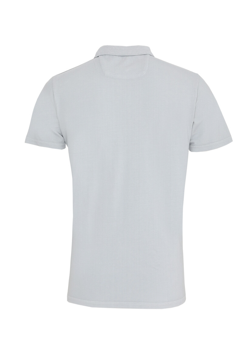 Açık Gri Baskılı Polo Yaka %100 Pamuk T-Shirt - 3
