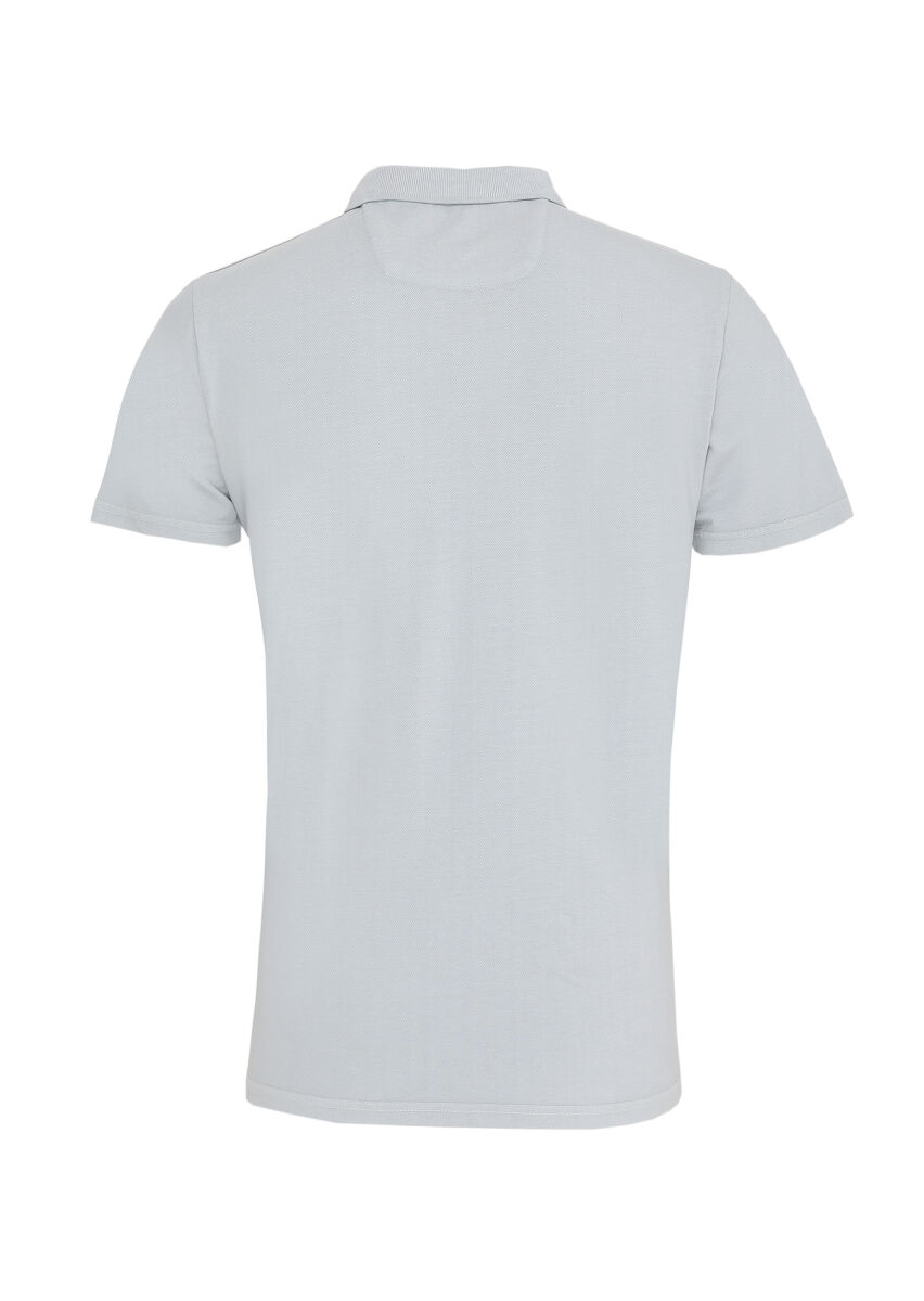 Açık Gri Baskılı Polo Yaka %100 Pamuk T-Shirt - 3