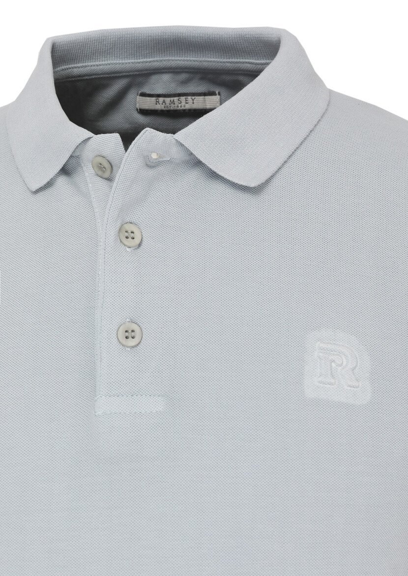 Açık Gri Baskılı Polo Yaka %100 Pamuk T-Shirt 