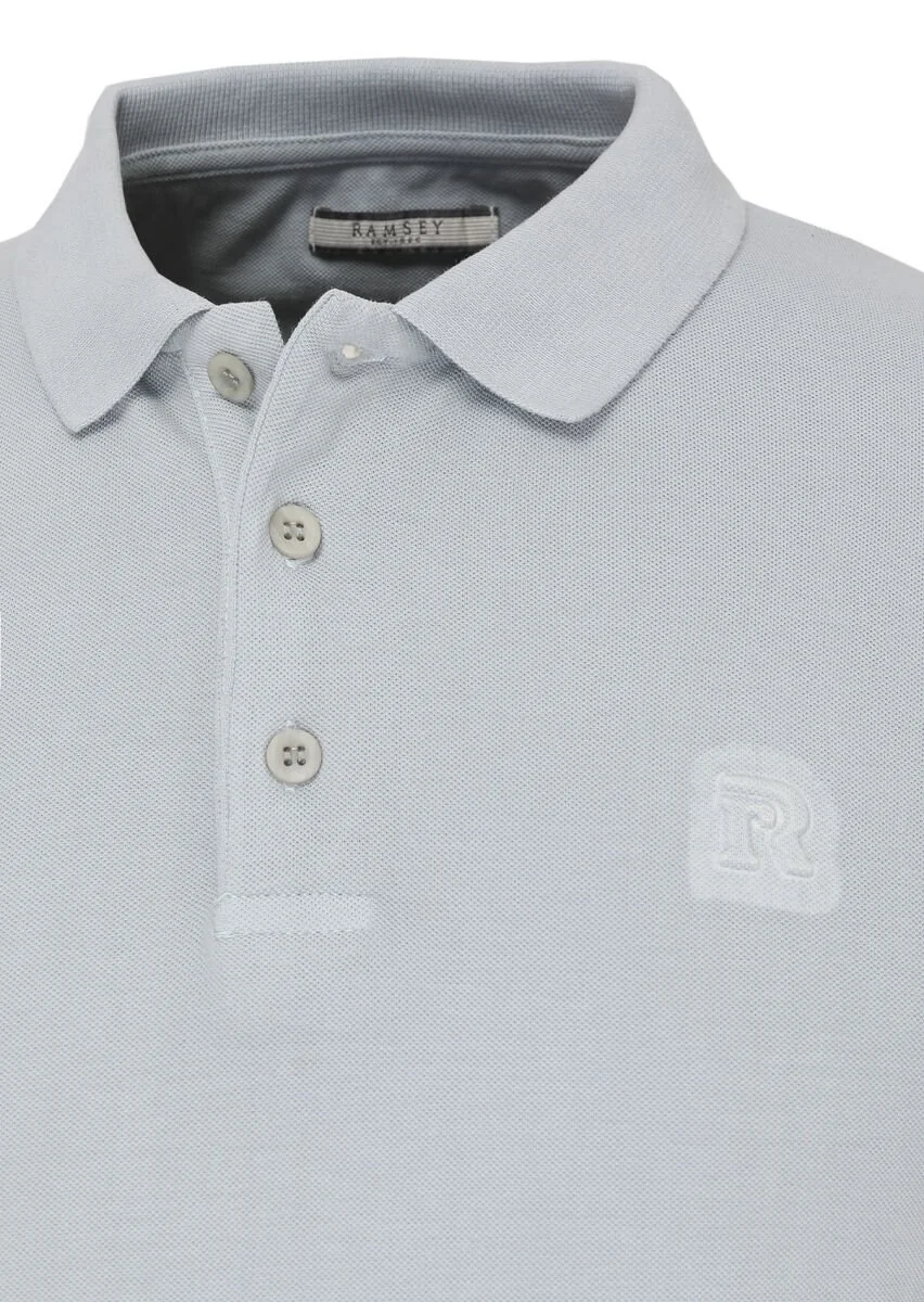 Açık Gri Baskılı Polo Yaka %100 Pamuk T-Shirt - 2