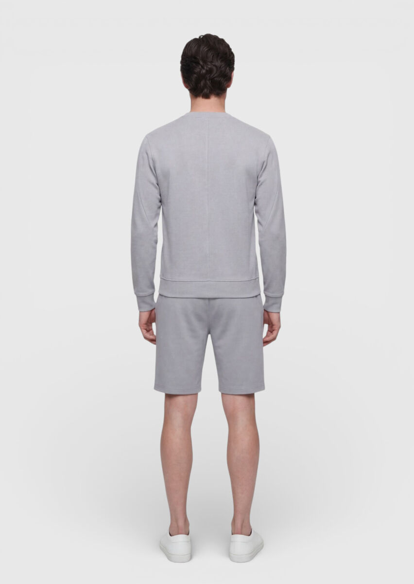 Açık Gri Bisiklet Yaka Düz Sweatshırt - 4