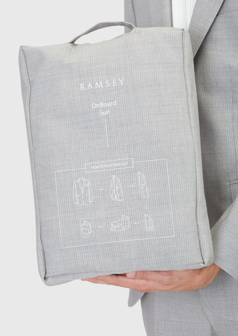 Açık Gri Çizgili Modern Fit Yün Karışımlı Takım Elbise - 7