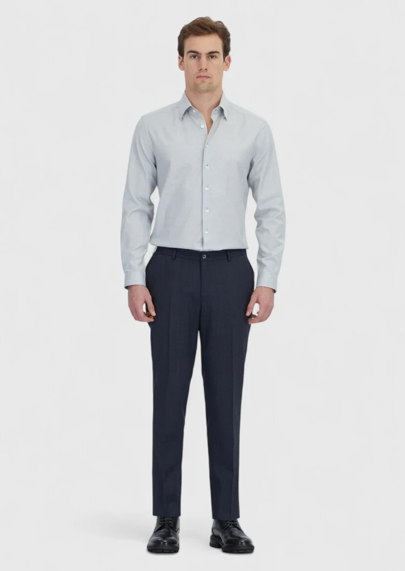 Açık Gri Desenli Casual Fit Dokuma Casual %100 Pamuk Gömlek - 2