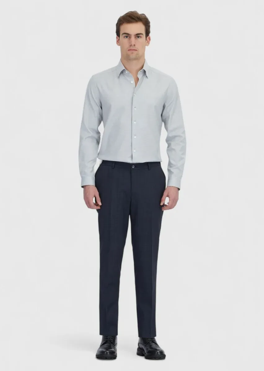 Açık Gri Desenli Casual Fit Dokuma Casual %100 Pamuk Gömlek - 2