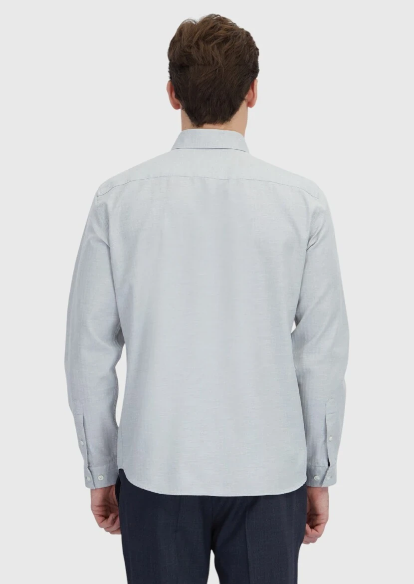 Açık Gri Desenli Casual Fit Dokuma Casual %100 Pamuk Gömlek - 5