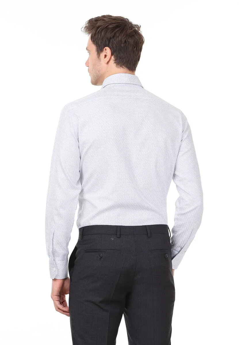 Açık Gri Desenli Regular Fit Dokuma Klasik %100 Pamuk Gömlek - 5