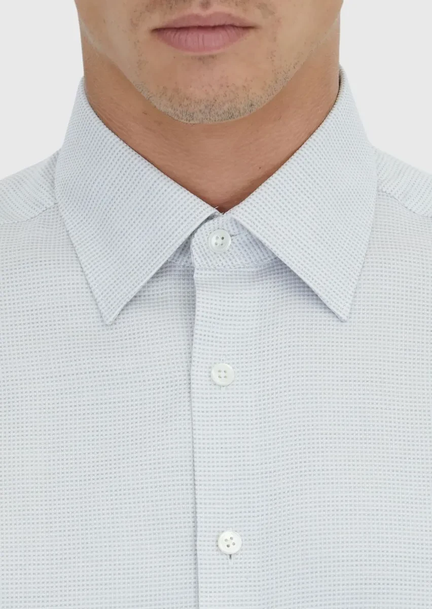 Açık Gri Desenli Regular Fit Dokuma Klasik %100 Pamuk Gömlek - 4