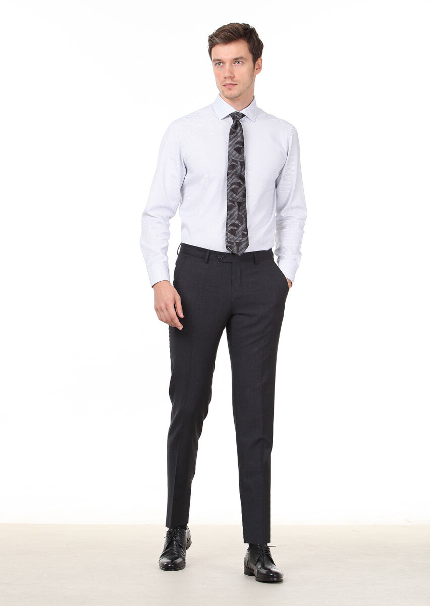 Açık Gri Desenli Regular Fit Uzun Dokuma Klasik %100 Pamuk Gömlek - 4