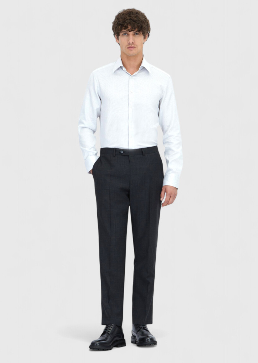 Açık Gri Desenli Regular Fit Uzun Dokuma Klasik %100 Pamuk Gömlek - RAMSEY