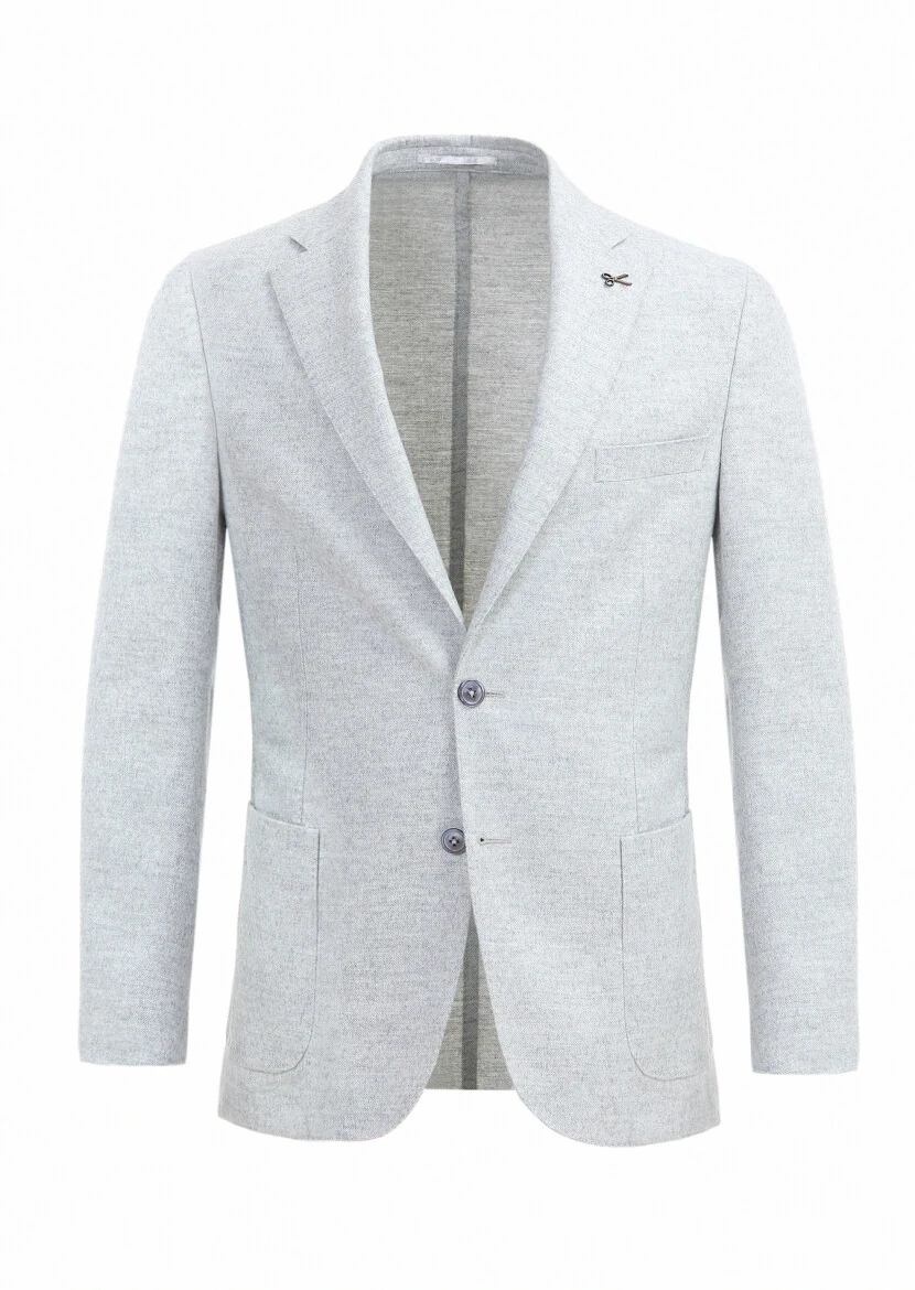 Açık Gri Desenli Shirt Shoulder Slim Fit İpek Karışımlı Örme Ceket - 7