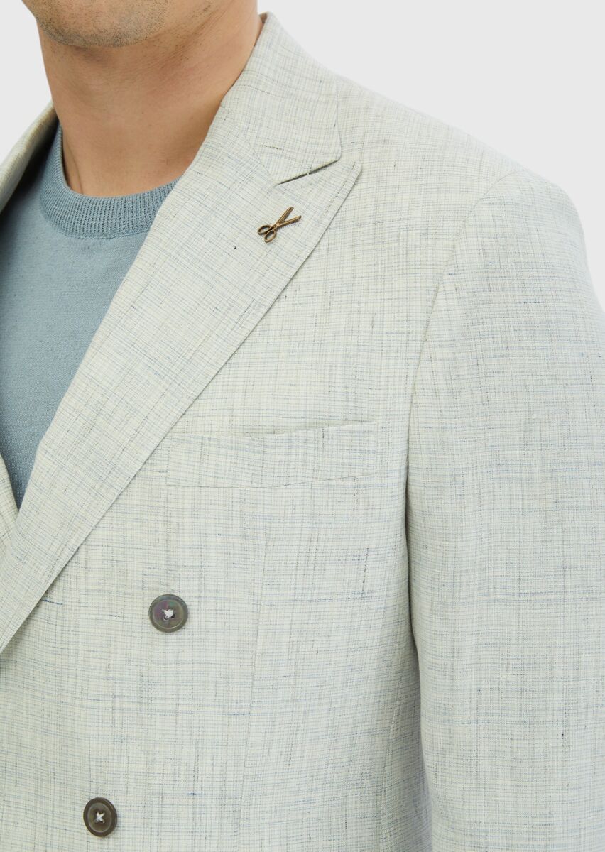 Açık Gri Desenli Zeroweight Slim Fit %100 Keten Ceket - 6