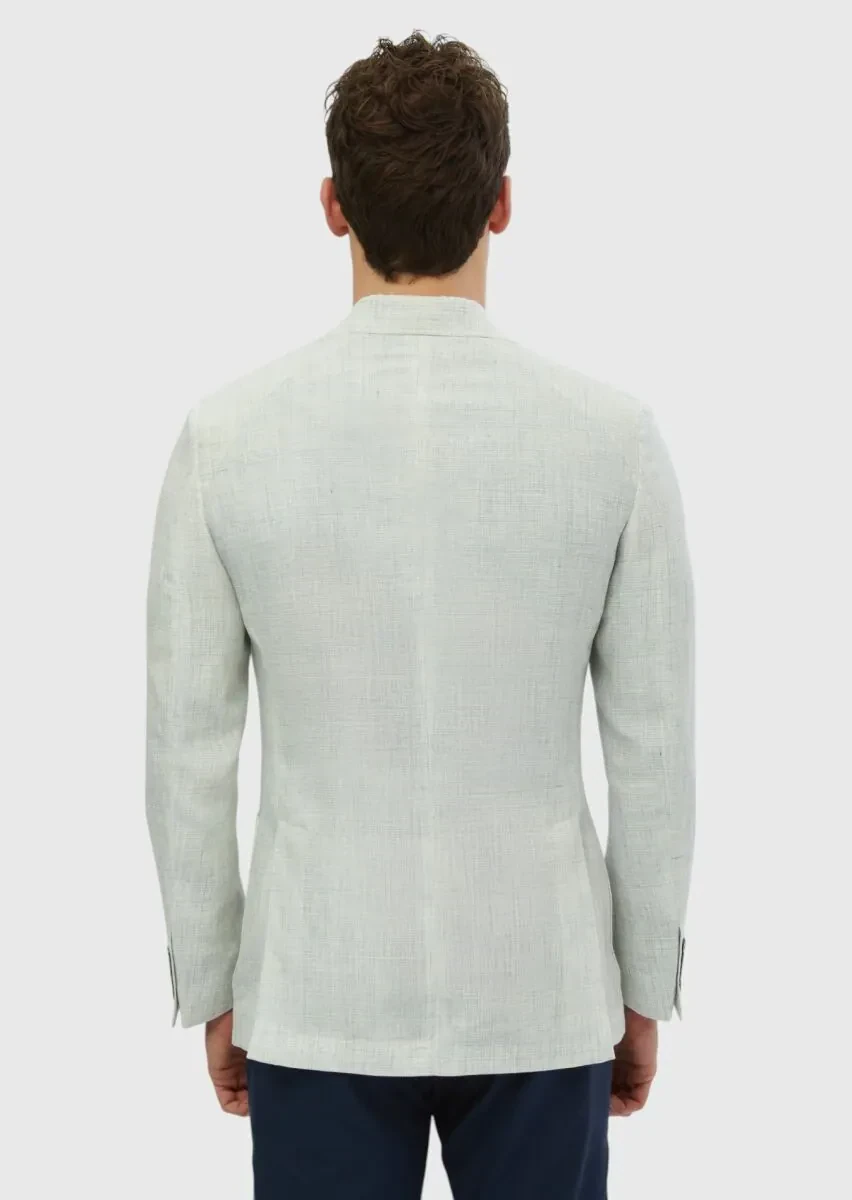 Açık Gri Desenli Zeroweight Slim Fit %100 Keten Ceket - 7