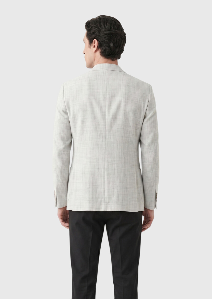 Açık Gri Desenli Zeroweight Slim Fit %100 Keten Ceket - 5