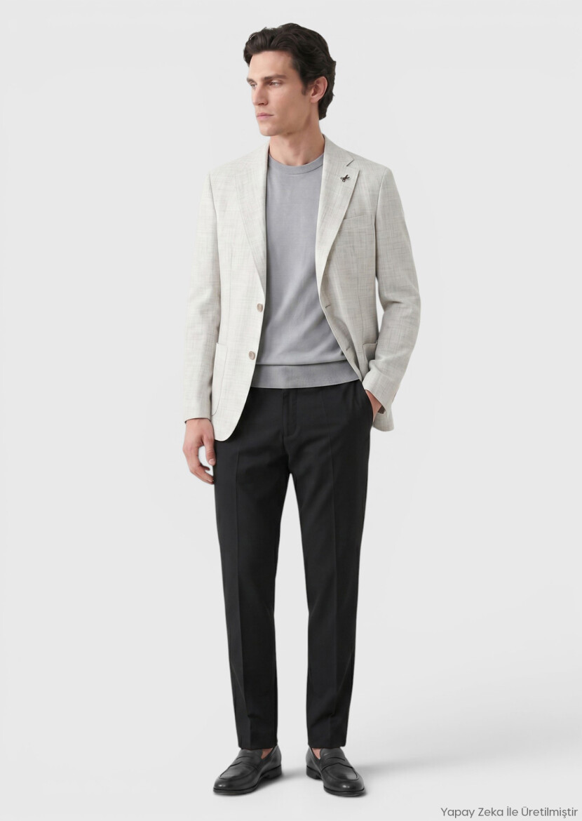Açık Gri Desenli Zeroweight Slim Fit %100 Keten Ceket - RAMSEY