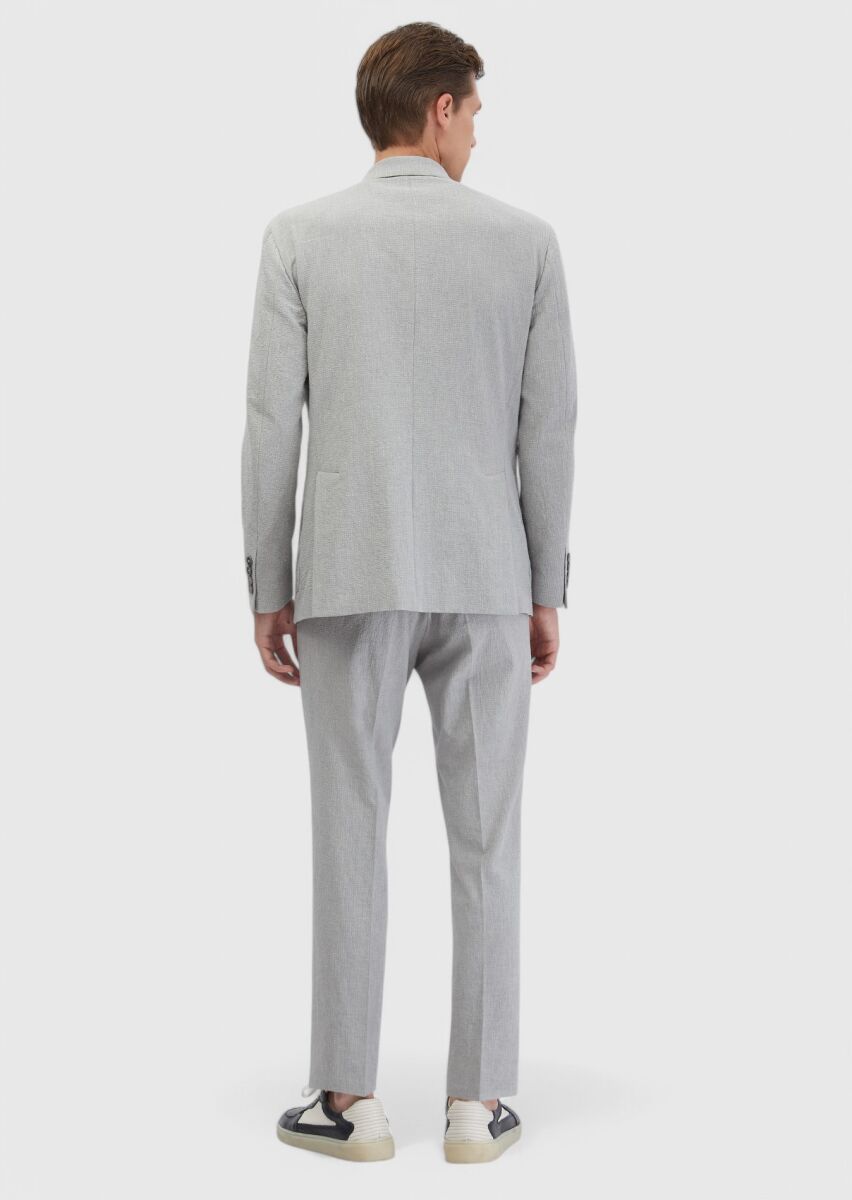 Açık Gri Desenli Zeroweight Slim Fit Pamuk Karışımlı Takım Elbise - 7