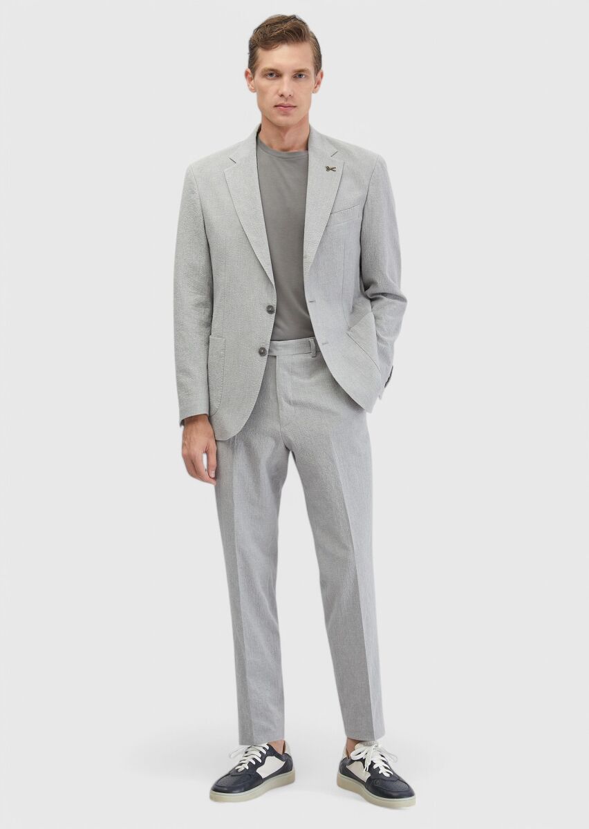 Açık Gri Desenli Zeroweight Slim Fit Pamuk Karışımlı Takım Elbise - 2