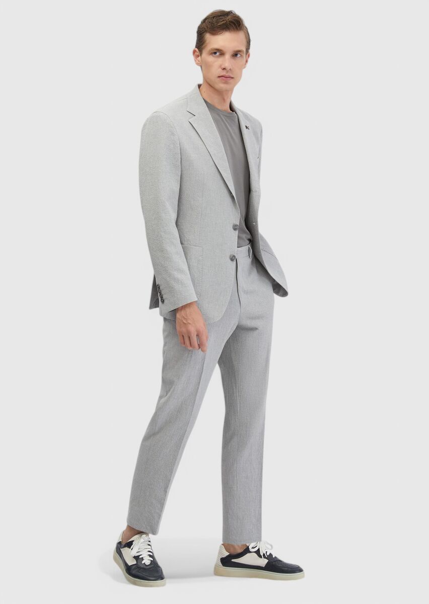 Açık Gri Desenli Zeroweight Slim Fit Pamuk Karışımlı Takım Elbise - 3