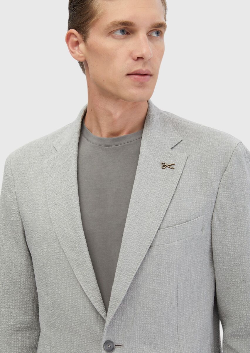 Açık Gri Desenli Zeroweight Slim Fit Pamuk Karışımlı Takım Elbise - 4