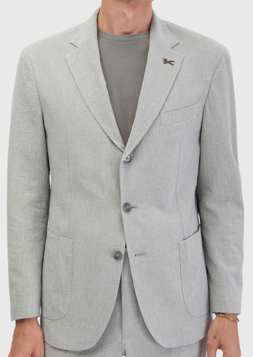Açık Gri Desenli Zeroweight Slim Fit Pamuk Karışımlı Takım Elbise - 5