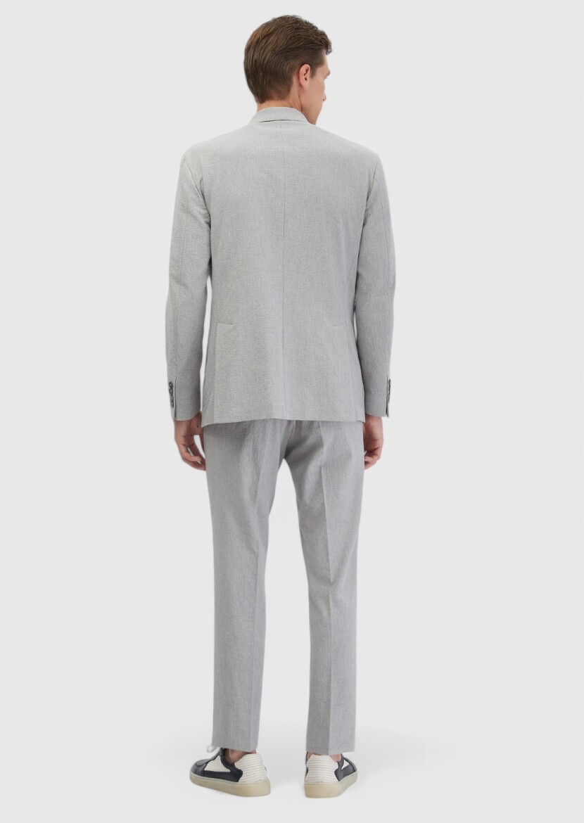 Açık Gri Desenli Zeroweight Slim Fit Pamuk Karışımlı Takım Elbise - 7