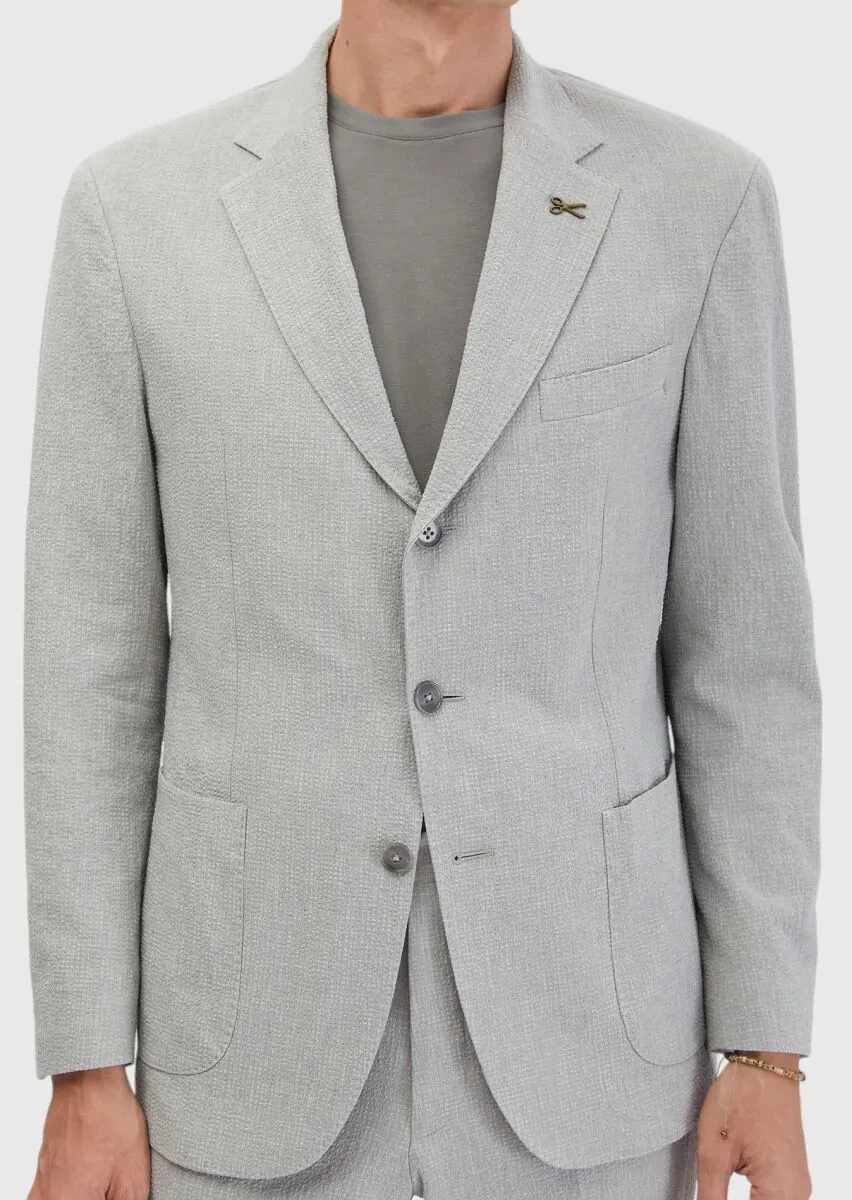 Açık Gri Desenli Zeroweight Slim Fit Pamuk Karışımlı Takım Elbise - 5