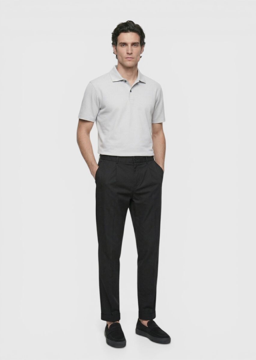 Açık Gri Düz %100 Pamuk T-Shirt - 2