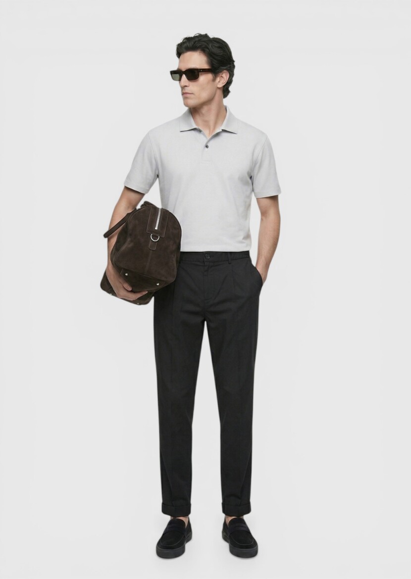 Açık Gri Düz %100 Pamuk T-Shirt - 3