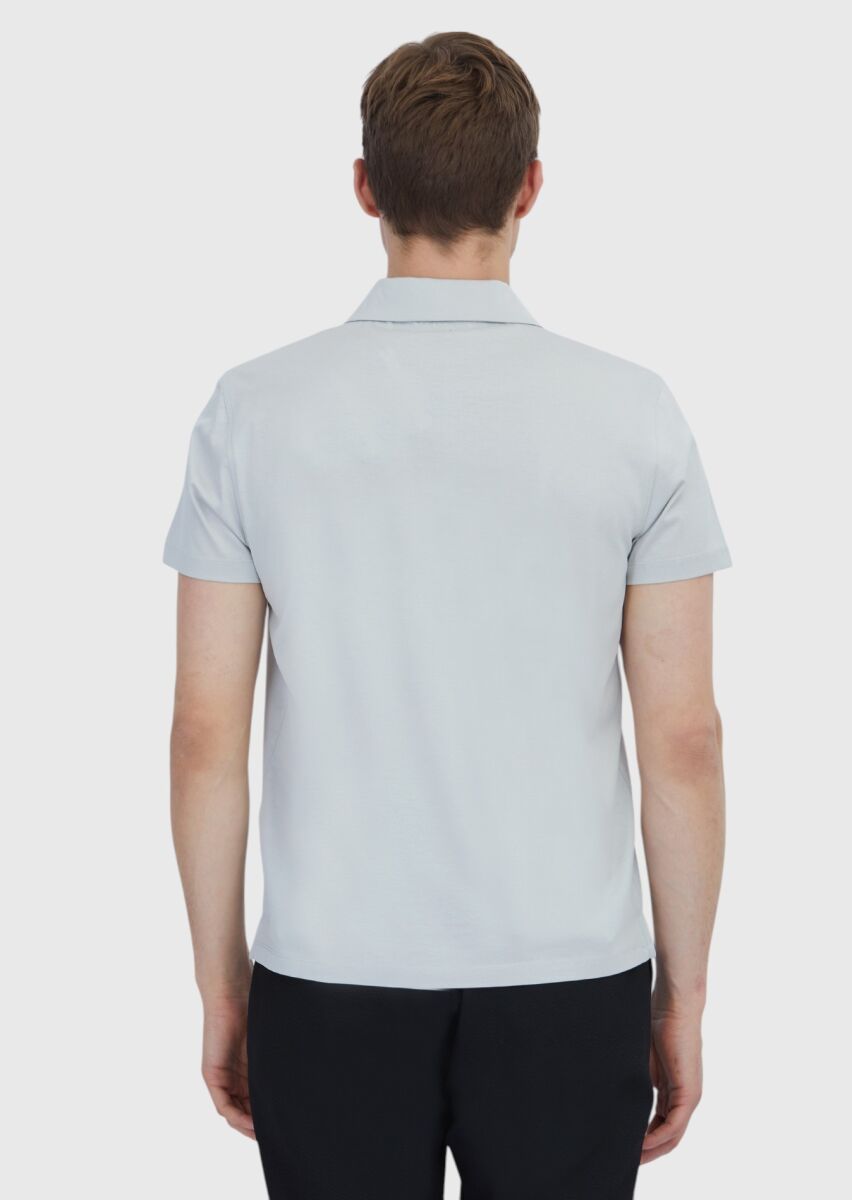 Açık Gri Düz %100 Pamuk T-Shirt - 7