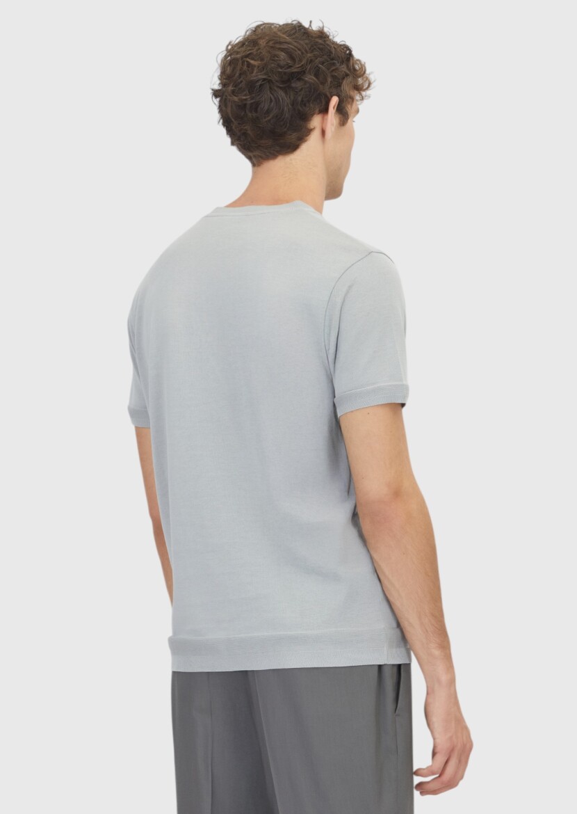 Açık Gri Düz %100 Pamuk T-Shirt - 5