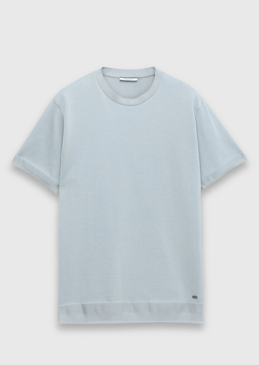 Açık Gri Düz %100 Pamuk T-Shirt - 6