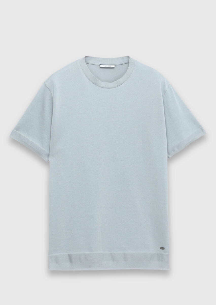 Açık Gri Düz %100 Pamuk T-Shirt - 6