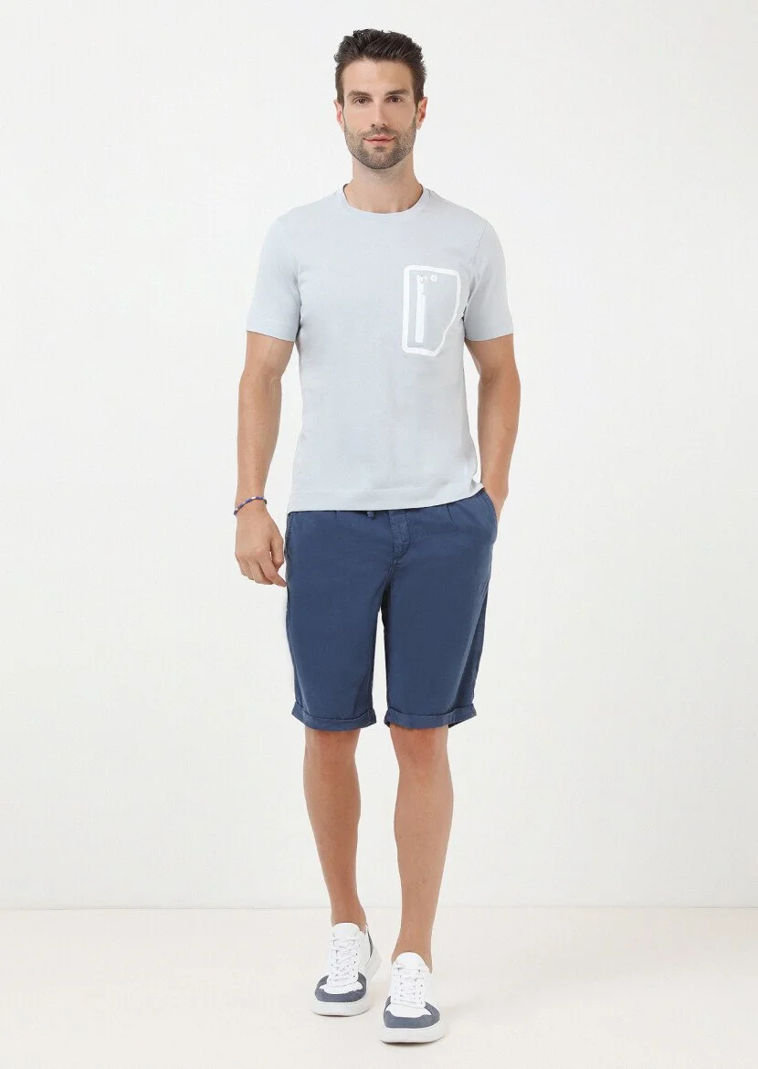 Açık Gri Düz Bisiklet Yaka %100 Pamuk T-Shirt - 3