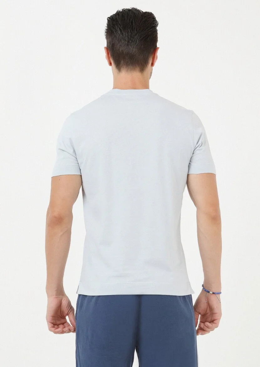 Açık Gri Düz Bisiklet Yaka %100 Pamuk T-Shirt - 5