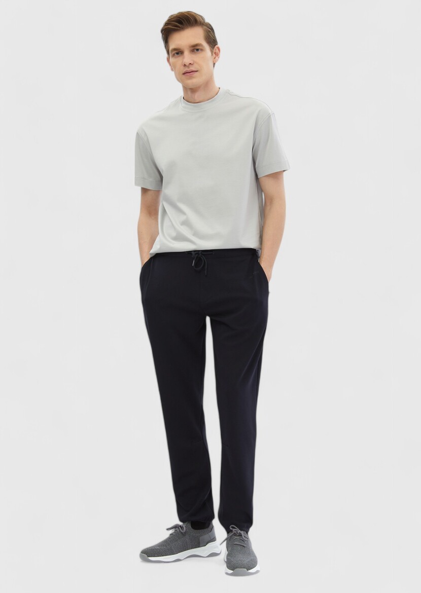 Açık Gri Düz Bisiklet Yaka %100 Pamuk T-Shirt 