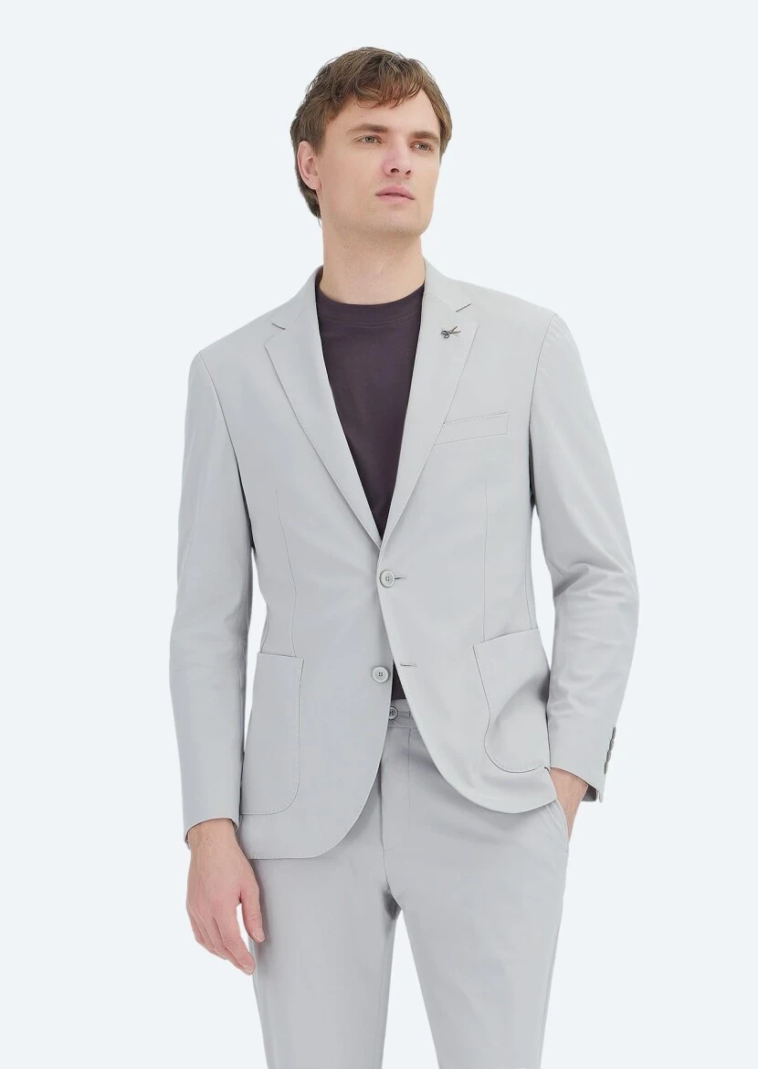 Açık Gri Düz Comfort Fit Örme Takım Elbise - RAMSEY