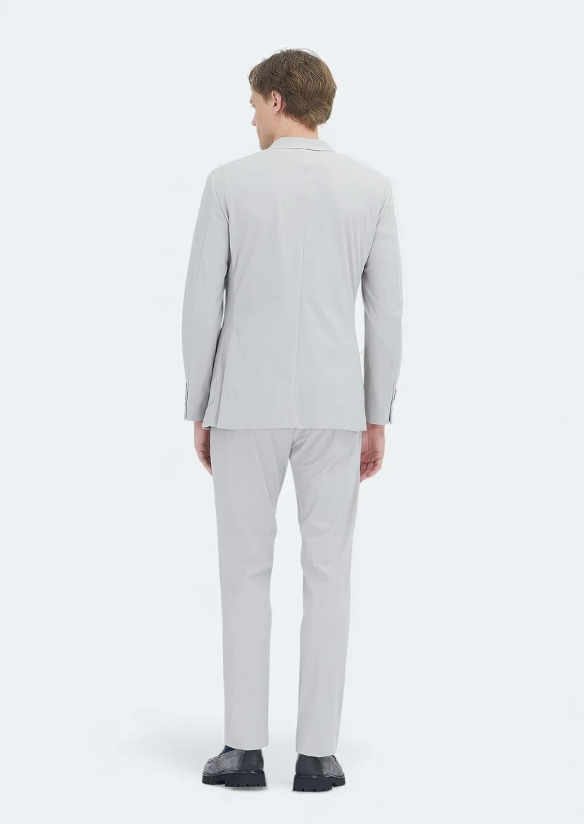 Açık Gri Düz Comfort Fit Örme Takım Elbise - 5