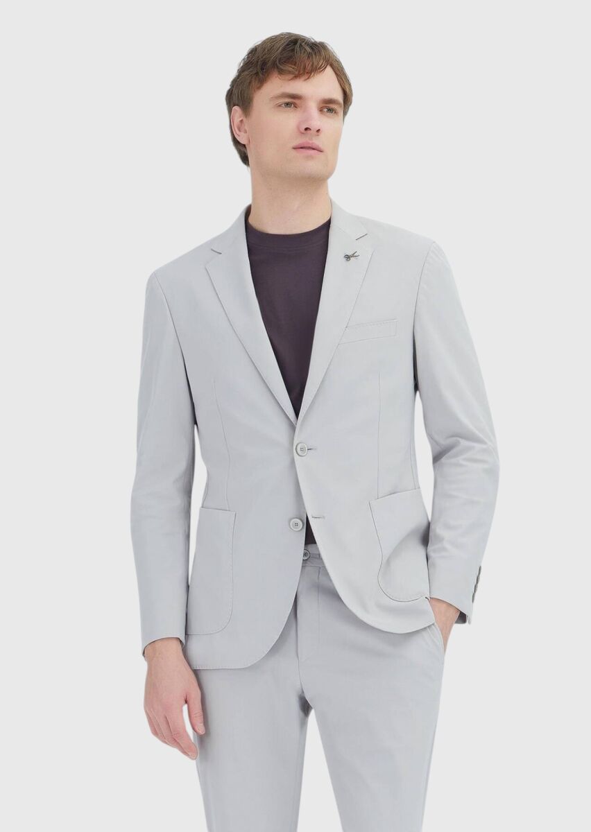 Açık Gri Düz Comfort Fit Örme Takım Elbise - 2