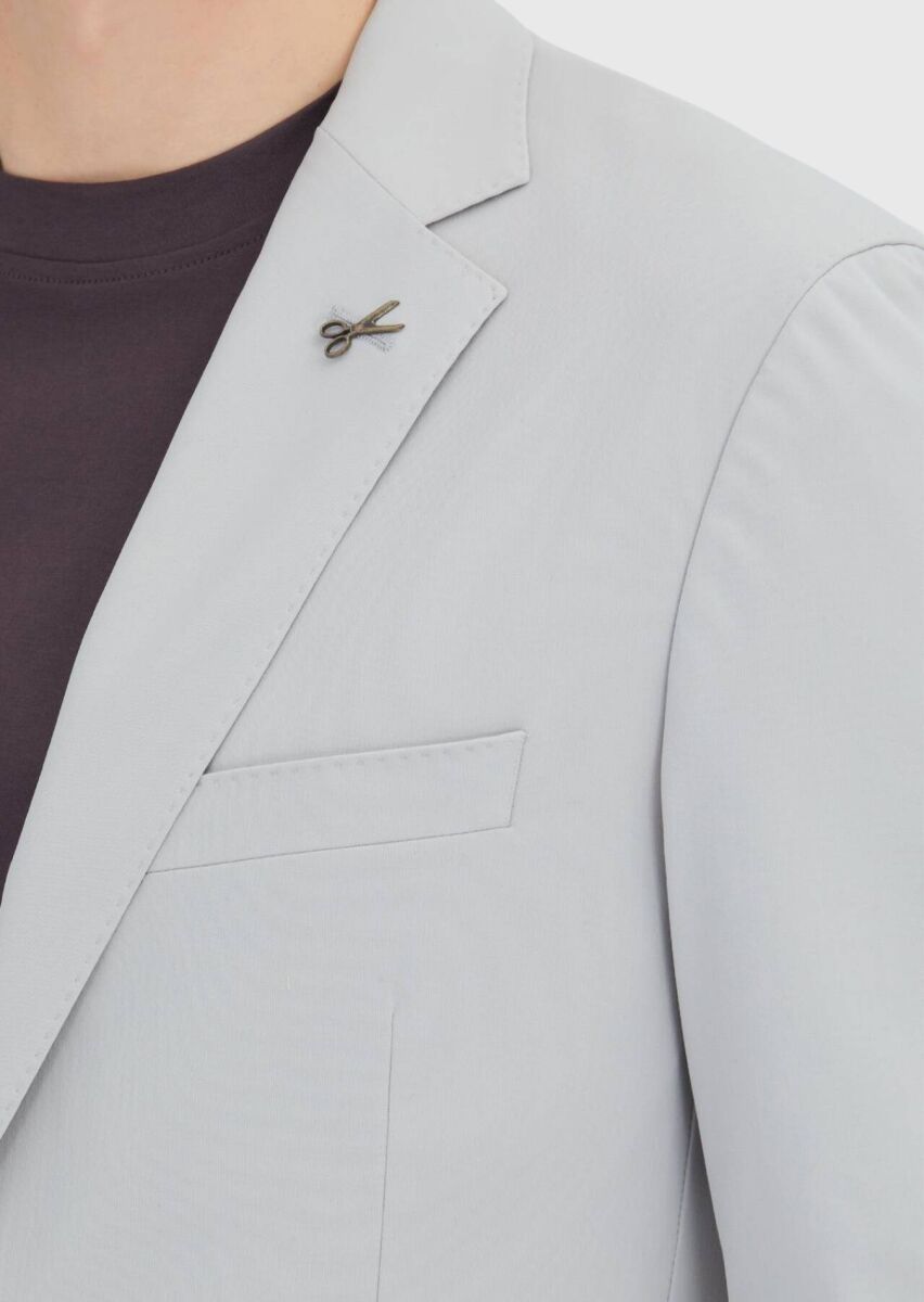 Açık Gri Düz Comfort Fit Örme Takım Elbise - 3