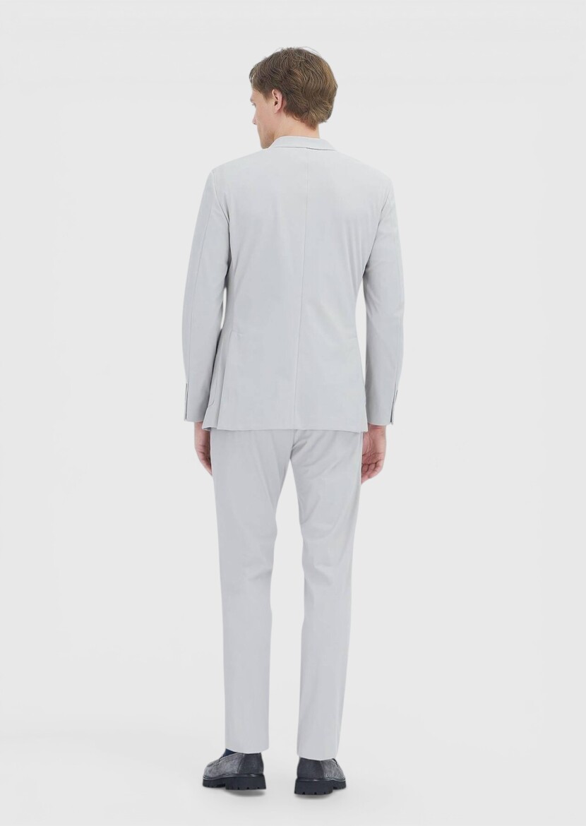 Açık Gri Düz Comfort Fit Örme Takım Elbise - 5