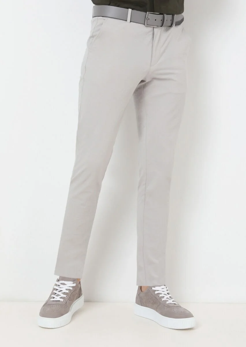Açık Gri Düz Dokuma Jogging Fit Casual Pamuk Karışımlı Pantolon - 2
