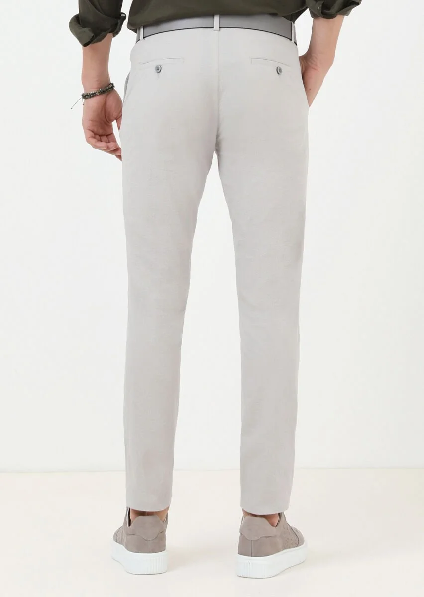 Açık Gri Düz Dokuma Jogging Fit Casual Pamuk Karışımlı Pantolon - 4