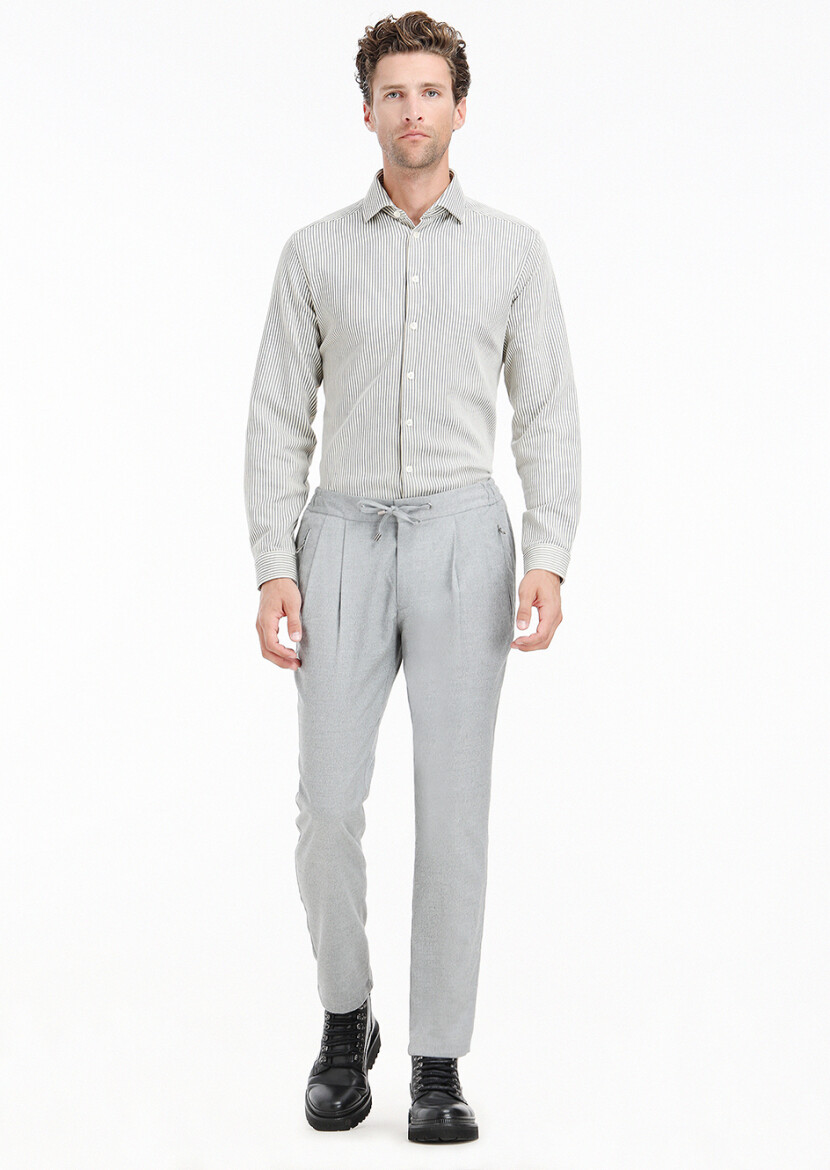 Açık Gri Düz Dokuma Jogging Fit Casual Pantolon - 1