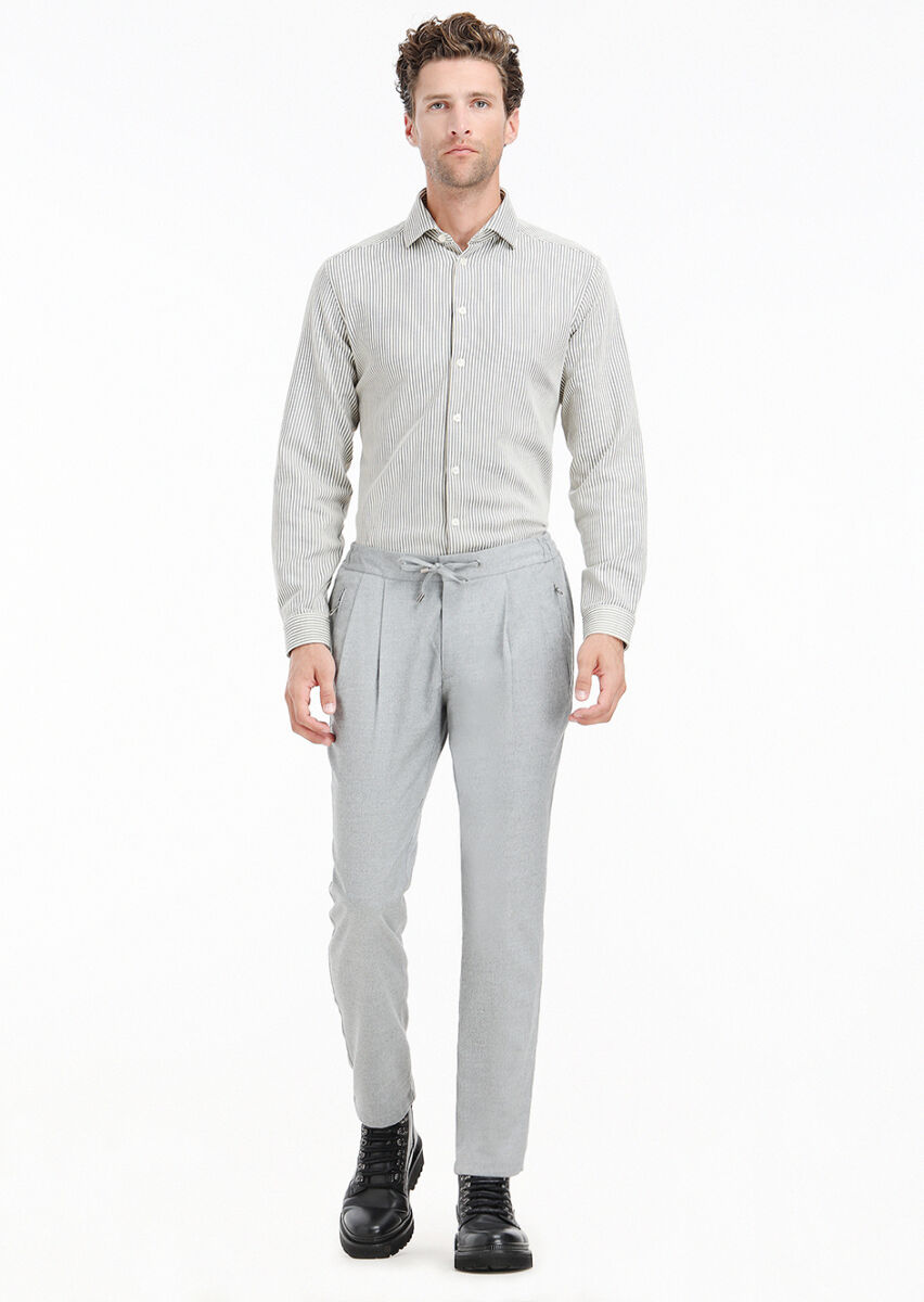 Açık Gri Düz Dokuma Jogging Fit Casual Pantolon - 1