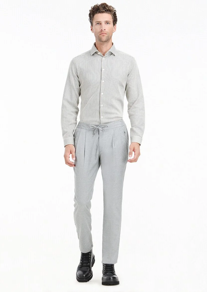 Açık Gri Düz Dokuma Jogging Fit Casual Pantolon - 1