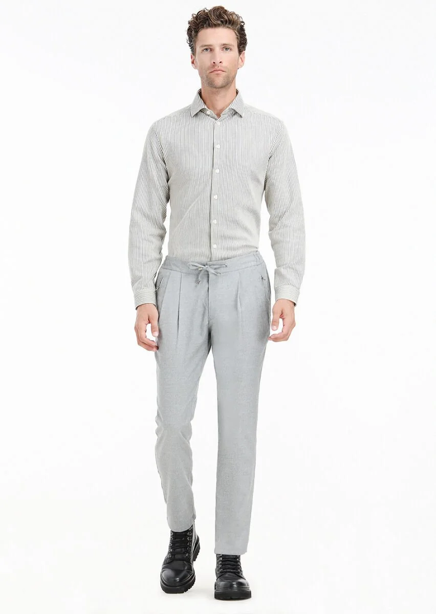 Açık Gri Düz Dokuma Jogging Fit Casual Pantolon - 1
